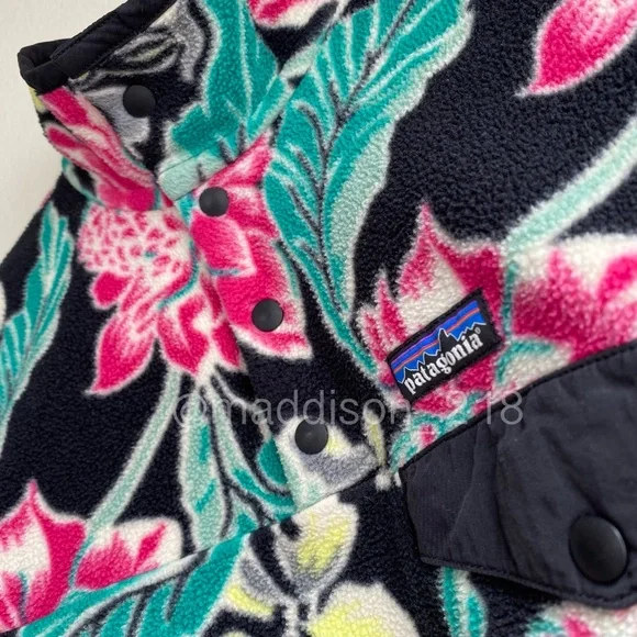 Patagonia Manoa Black Synchilla Fleece Medium Pullover Fleece Black Green Pink M - Picture 7 of 10